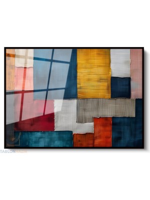 Tablonhazır Çerçeveli Yatay Cam Tablo Salon Duvar Tablosu Yatay Cam Renkkareleri2 Yeni Ev Hediyesi Ofis Tablosu