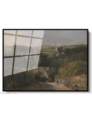 Tablonhazır Çerçeveli Yatay Cam Tablo Salon Duvar Tablosu Yatay Cam Vintagekirsalmanzarasi3 Ofis Tablosu