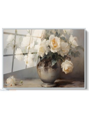 Tablonhazır Çerçeveli Yatay Cam Tablo Salon Duvar Tablosu Yatay Cam Vazodabeyazguller2 Ofis Tablosu