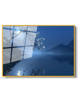 Tablonhazır Çerçeveli Yatay Cam Tablo Salon Duvar Tablosu Yatay Cam Gecedogamanzarasi Ofis Tablosu