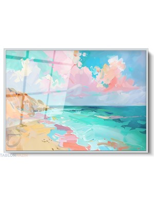 Tablonhazır Çerçeveli Yatay Cam Tablo Salon Duvar Tablosu Yatay Cam Pastel Manzara Ofis Tablosu