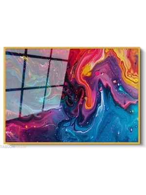 Tablonhazır Çerçeveli Yatay Cam Tablo Salon Duvar Tablosu Yatay Cam Soyut Renkler Karisim Ofis Tablosu