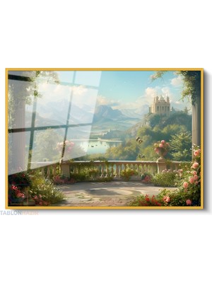 Tablonhazır Çerçeveli Yatay Cam Tablo Salon Duvar Tablosu Yatay Cam Kanvas Şatomanzara  Ofis Tablosu