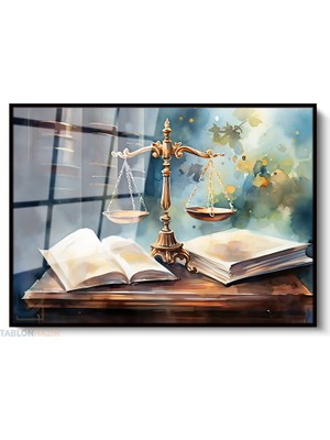 Tablonhazır Çerçeveli Yatay Cam Tablo Salon Duvar Tablosu Yatay Cam Adalet Hukuk Terazi Ofis Tablosu