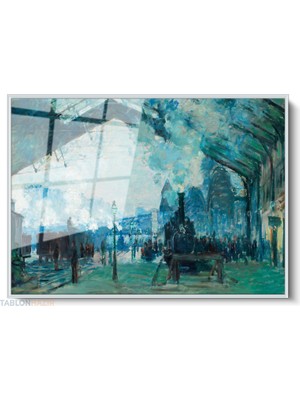 Tablonhazır Çerçeveli Yatay Cam Tablo Salon Duvar Tablosu Yatay Cam Klasik Tren Istasyonu Ofis Tablosu