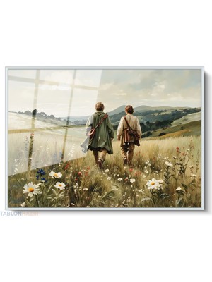 Tablonhazır Çerçeveli Yatay Cam Tablo Salon Duvar Tablosu Yatay Cam Lotr Frodo Sam Ofis Tablosu