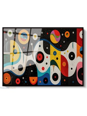 Tablonhazır Çerçeveli Yatay Cam Tablo Salon Duvar Tablosu Yatay Cam Soyut Renkli Sekiller Ofis Tablosu