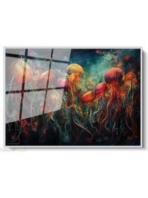 Tablonhazır Çerçeveli Yatay Cam Tablo Salon Duvar Tablosu Yatay Cam Renklidenizanalari Ofis Tablosu