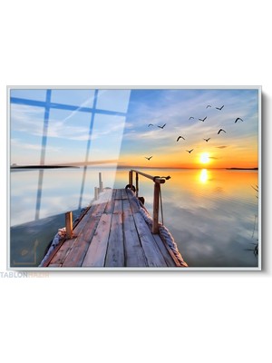 Tablonhazır Çerçeveli Yatay Cam Tablo Salon Duvar Tablosu Yatay Cam Gunbatimi Gorseli Ofis Tablosu