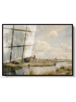 Tablonhazır Çerçeveli Yatay Cam Tablo Salon Duvar Tablosu Yatay Cam Vintagekirsalmanzarasi6 Ofis Tablosu