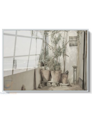 Tablonhazır Çerçeveli Yatay Cam Tablo Salon Duvar Tablosu Yatay Cam Vintagebalkonmanzarasi Ofis Tablosu