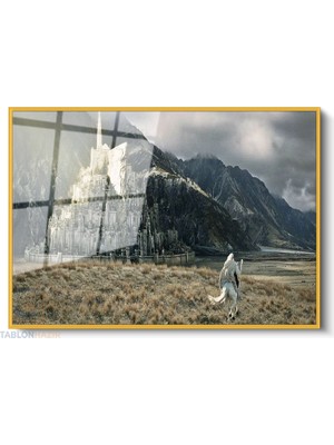 Tablonhazır Çerçeveli Yatay Cam Tablo Salon Duvar Tablosu Yatay Cam Lotr Gandalf Minastrith Ofis Tablosu