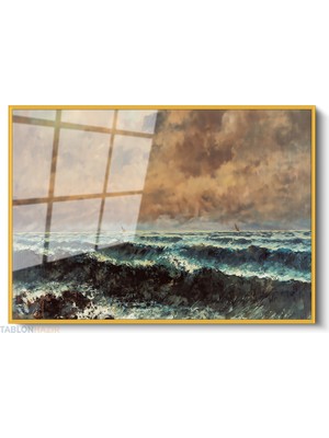 Tablonhazır Çerçeveli Yatay Cam Tablo Salon Duvar Tablosu Yatay Cam Dalgalidenizmanzarasi2 Ofis Tablosu