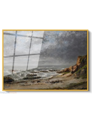Tablonhazır Çerçeveli Yatay Cam Tablo Salon Duvar Tablosu Yatay Cam Dalgalidenizmanzarası Ofis Tablosu