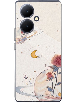 TechTree Vivo V29 Lite 5g Uyumlu Gezegen, Yıldız ve Gül Baskılı Silikon Kılıf