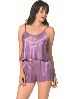 Marsilyan Lila Saten Babydoll Şort Takımı