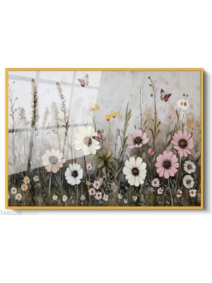 Tablonhazır Çerçeveli Yatay Cam Tablo Salon Duvar Tablosu Yatay Cam CICEKBAHCESI11 Ofis Tablosu