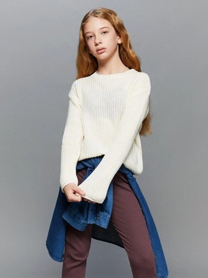 LC Waikiki Lcw Kids Ekru Bisiklet Yaka Kız Çocuk Triko Kazak