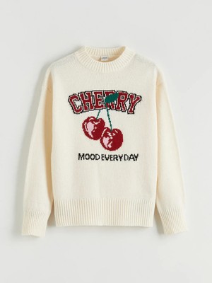 LC Waikiki Lcw Kids Ekru Bisiklet Yaka Desenli Kız Çocuk Triko Kazak