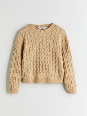 LC Waikiki Lcw Eco Bej Bisiklet Yaka Kız Çocuk Triko Kazak