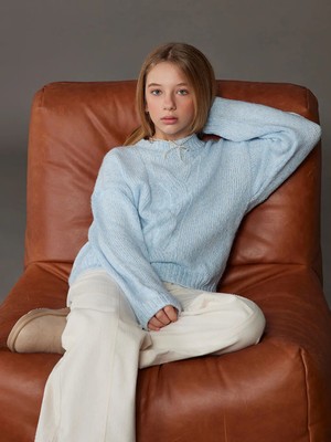 LC Waikiki Lcw Kids Mavi Bisiklet Yaka Kız Çocuk Triko Kazak