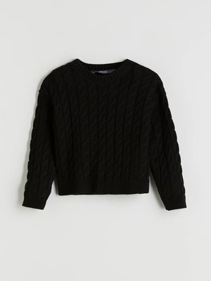 LC Waikiki Lcw Eco Siyah Bisiklet Yaka Kız Çocuk Triko Kazak