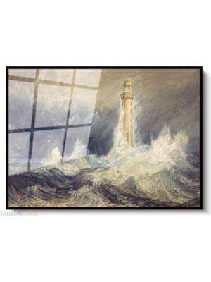 Tablonhazır Çerçeveli Yatay Cam Tablo Salon Duvar Tablosu Yatay Cam Bell Rock Lighthouse Ofis Tablosu