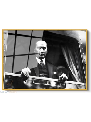 Tablonhazır Çerçeveli Yatay Cam Tablo Salon Duvar Tablosu Yatay Cam Ataturk Trende Ofis Tablosu
