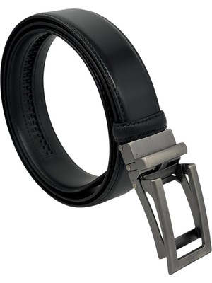 Siyah Suni Deri Otomatik Mekanizmalı Tokalı Deliksiz 3.5 Cm.lik Genişlik Klasik Erkek Kemer // 8201