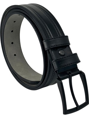 S.S. Süzer Deri Siyah Suni Deri 4 Cm. Genişlik Ortası Desenli Model Spor Erkek Kemer // 7000-38