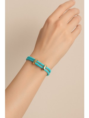 Herşey Nota Mavi Çift Ip Altın Renk Halkalı Kadın Bileklik – Ayarlanabilir Şık Tasarım