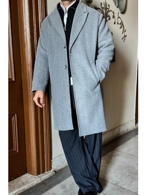 Livio Ferri Erkek Regular Fit Düğmeli Cepli Kışlık Astarlı Klasik Uzun Kaşe Kaban