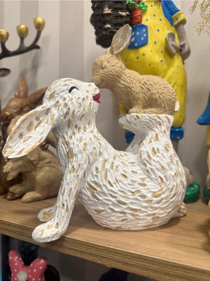 İki Cadı Tasarım Dokulu Oyuncu Tavşanlar, Biblo, Hediyelik Dekoratif Obje