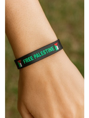 Herşey Nota “free Palestine” Yazılı Siyah Unisex Bileklik – Dayanışma, Anlamlı ve Özgün Tasarım