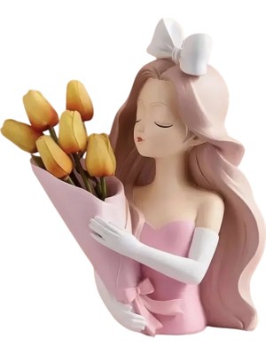 İki Cadı Tasarım Buket Tutan Kız Saksı, Vazo, Dekoratif Obje