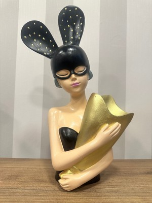 İki Cadı Tasarım Buketli Tavşan Kız - Heykel, Biblo, Obje, Dekoratif Objeler , Şık Sunumlar