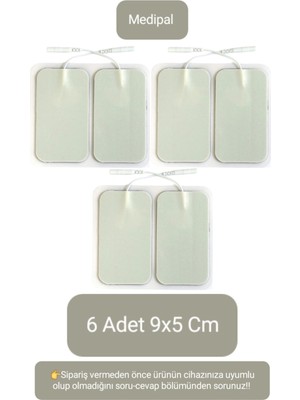 6 Adet 9x5 cm Büyük Boy Kablolu Tens Pedi, Elektrot Pedi, Yedek Set