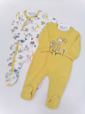 Anne ve Yavrular Sarı 2'li Bebek Tulum 3-6 Ay