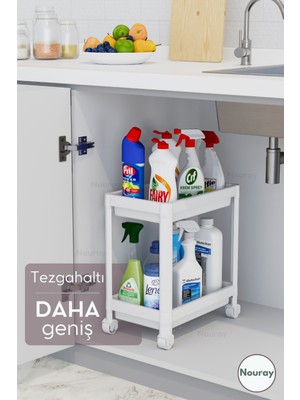 Çift Katlı Tekerlekli Çok Amaçlı Düzenleyici, Mutfak ve Banyo Için