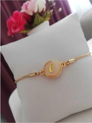 Herşey Nota Altın Sedef Ayarlanabilir Kadın Gold Asansörlü C Harf Bileklik
