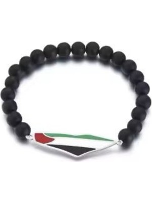 Herşey Nota Filistin Haritası Şeklinde Boncuk Bileklik Siyah Her Bileğe Uygun Esnek
