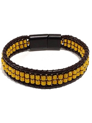 Herşey Nota Sarı Deri Unisex Bileklik – Minimal ve Şık Tasarım, Tek Ebat