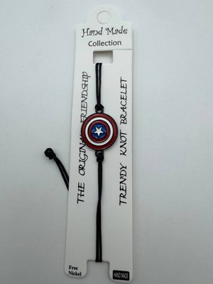 Herşey Nota Kaptan Amerika Kalkan Figürlü Ayarlanabilir Unisex Bileklik – Marvel Tarzı Tasarım