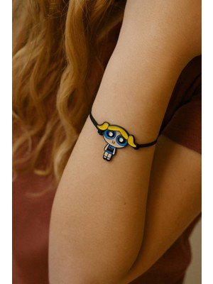 Herşey Nota Powerpuff Girls Bubbles Figürlü Ayarlanabilir Unisex Bileklik – Sevimli Tasarım