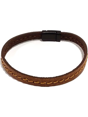 Herşey Nota Kahverengi Deri Ip Modelli Erkek Bileklik | Hakiki Deri – Mıknatıslı Metal Tokalı Tasarım