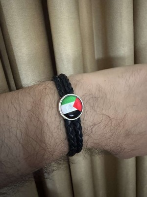 Herşey Nota Filistin Haritası Deri Bileklik Siyah