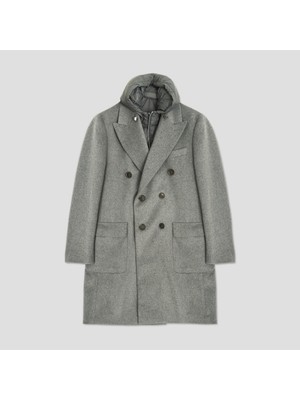 Giovane Gentile Palto Uzun Kol Gri Dokuma Erkek Kaban Orta Kalınlık Klasik Yaka