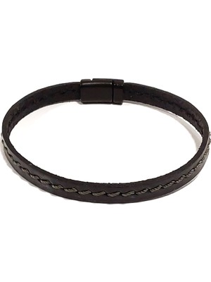 Herşey Nota Siyah Deri Ip Modelli Erkek Bileklik | Hakiki Deri – Mıknatıslı Metal Tokalı Şık ve Minimal Tasarım