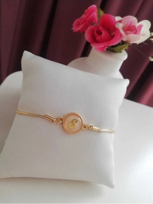 Herşey Nota Altın Sedef Ayarlanabilir Kadın Gold Asansörlü S Harf Bileklik