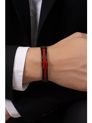Herşey Nota Irmızı Hakiki Deri Erkek Bileklik | Mıknatıslı Metal Tokalı, Dikkat Çekici ve Modern TASARIM-1247